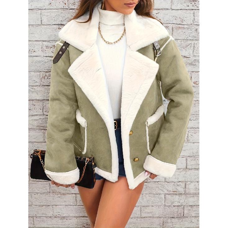 

Cross-Border European And American Autumn And Winter New Fashion Lapel Plush Jacket Warm Fur Integrated Women S Coat XL зелений