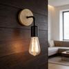 Modern Minimalist Iron Wall Lamp With Wooden Base For Bedroom Living Room Decor