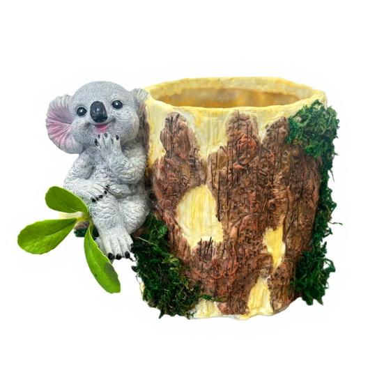 Artificial Stump Planter Resin Tree Bark Shape Flower Pot with Koala/Frog/Sloth Rustic Small Barrel