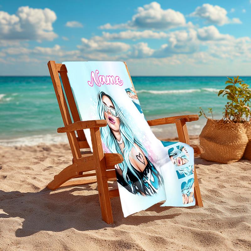 Personalized Customized Proof Beach Towel with Singer Karol G Pattern - Soft, Absorbent,quick-drying,perfect Swimming,camping&bathing