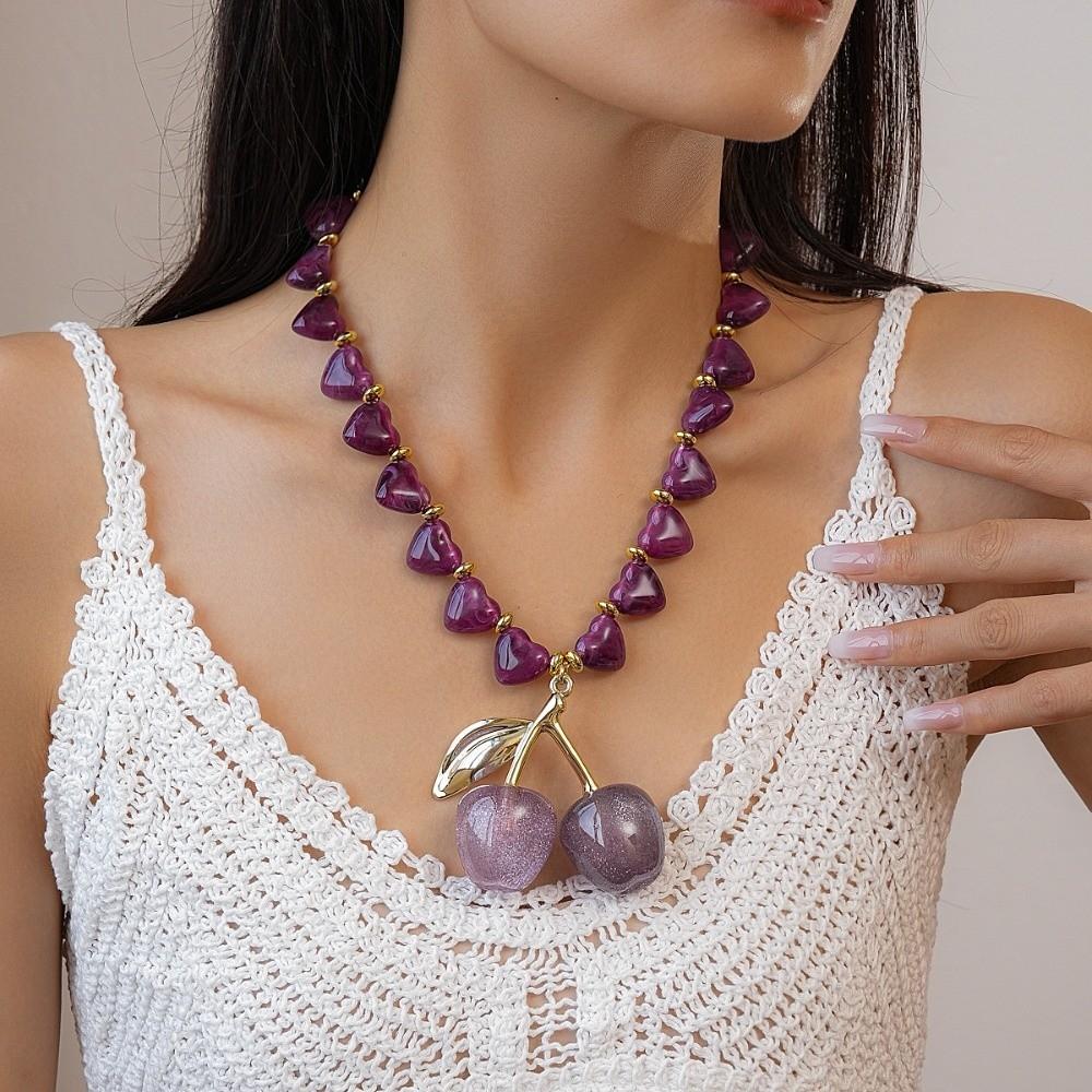 Jewelry Gift Cherry Pendant Acrylic Bohemia Choker Exaggerated Women Cherry Necklace  Summer