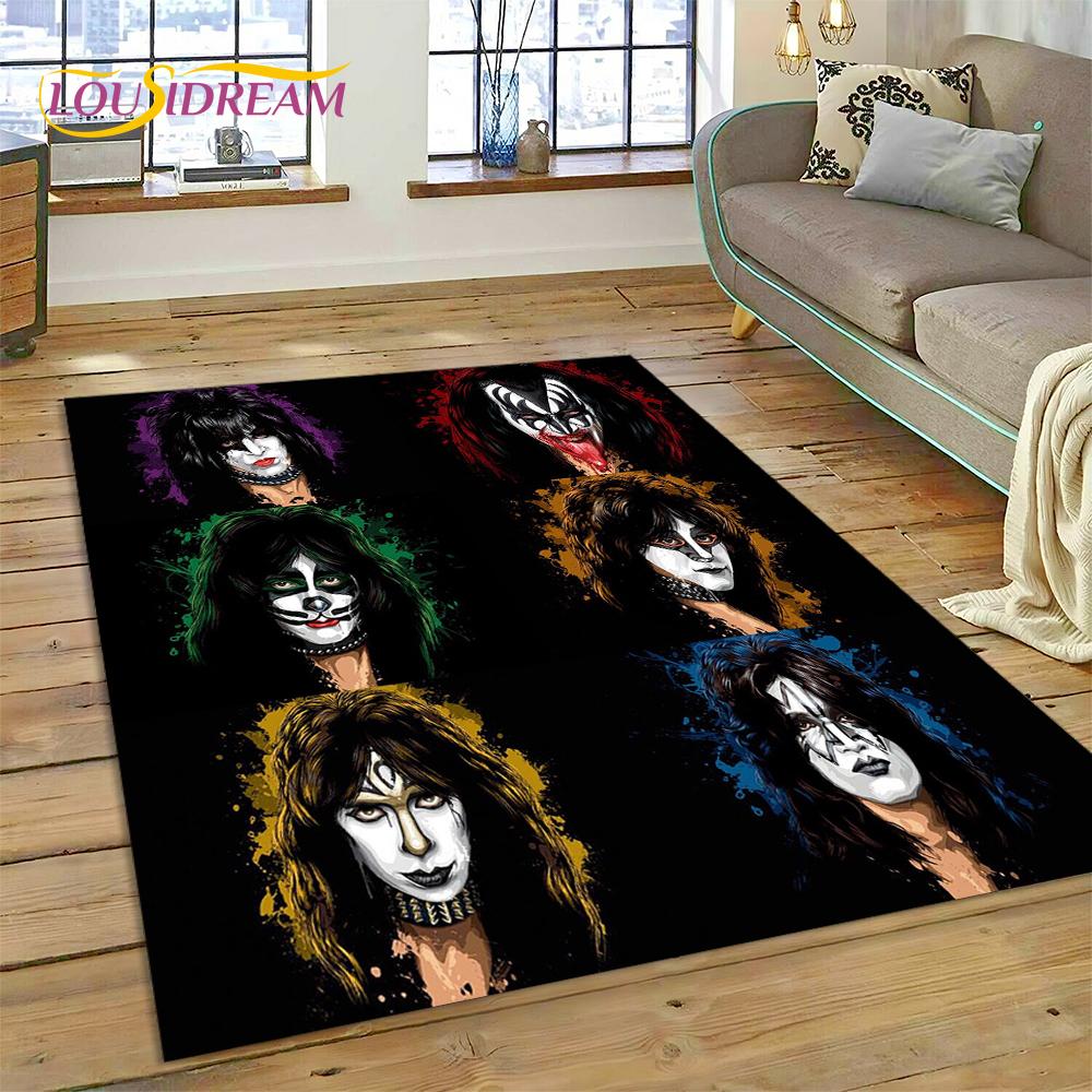 Neuester Kiss Rock Heavy Metal Band Teppich für Wohnzimmer Schlafzimmer Heimdeko, rutschfeste Bodendekoration für Sofa Fußmatte