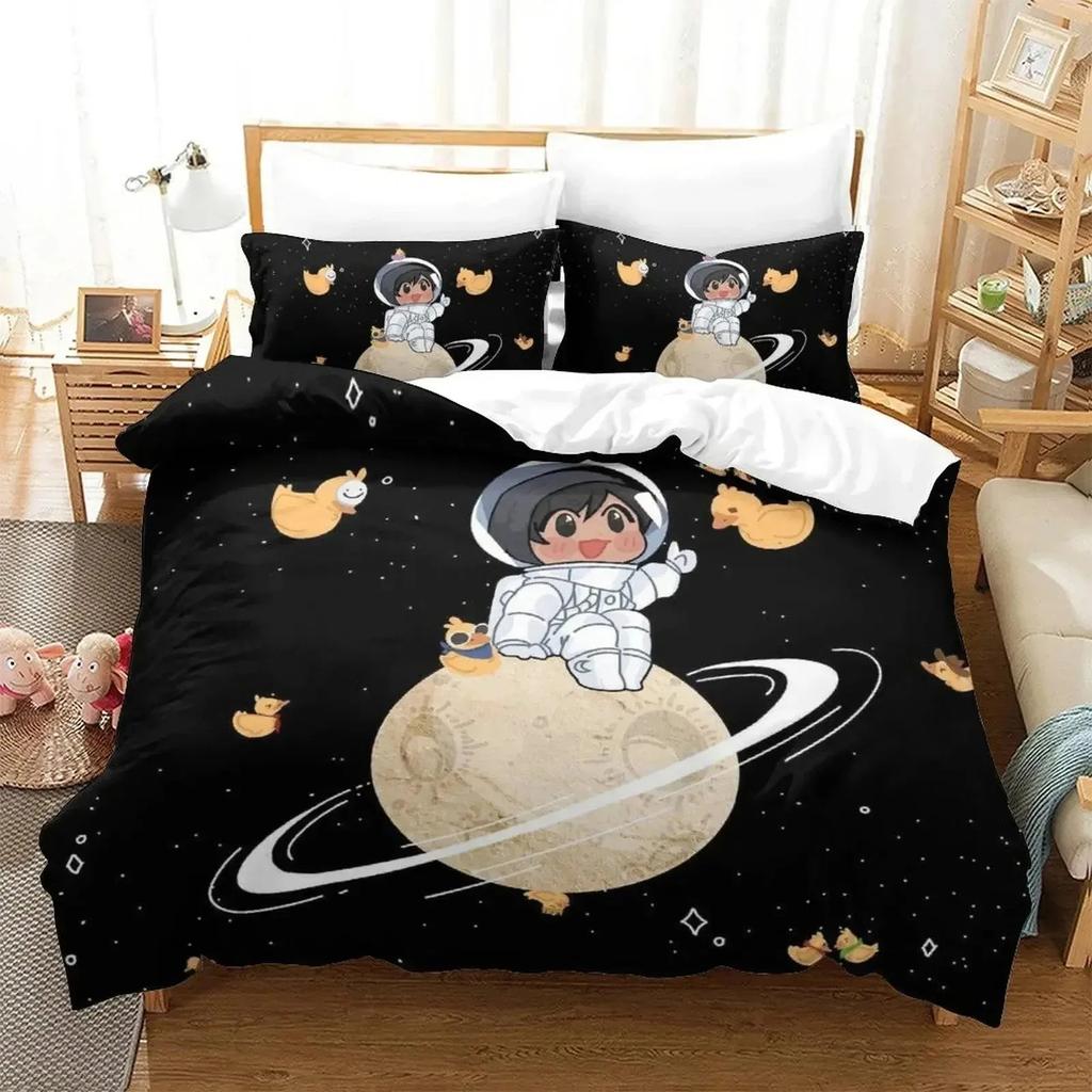 Set de lenjerie de pat 3D Cartoon Quackity Duck Husă de plapumă Set de pat Husă de pilotă Față de pernă Plapumă King Queen Size Set de lenjerie de pat pentru băieți adulți