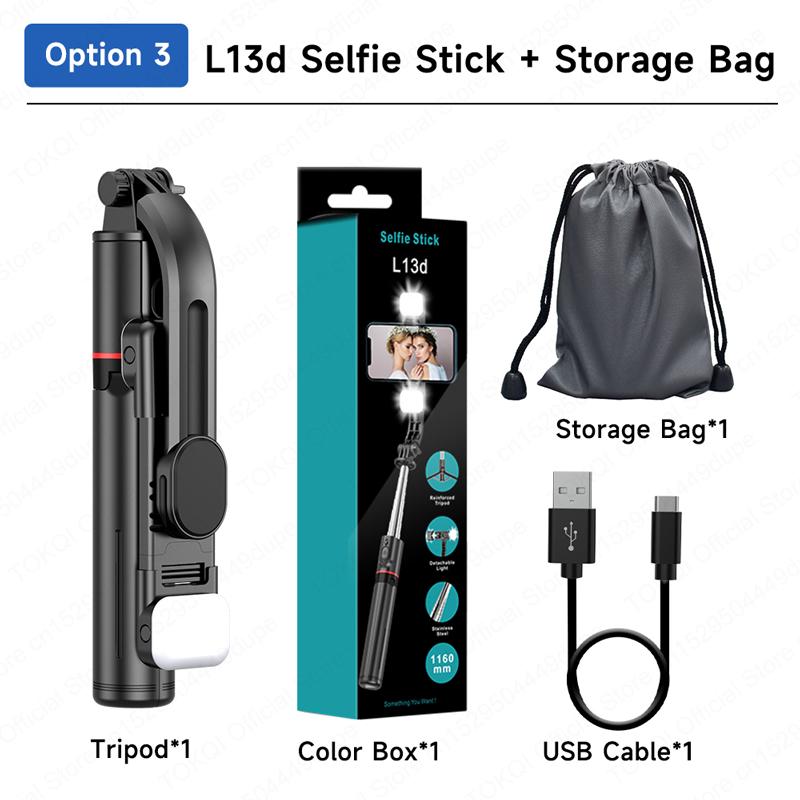 TOKQI L13d Selfie Stick Tripod with Fill Light Wireless Bluetooth 45.66in Bracket Portable Tripod for iPhone 17/16 Smartphones 7
