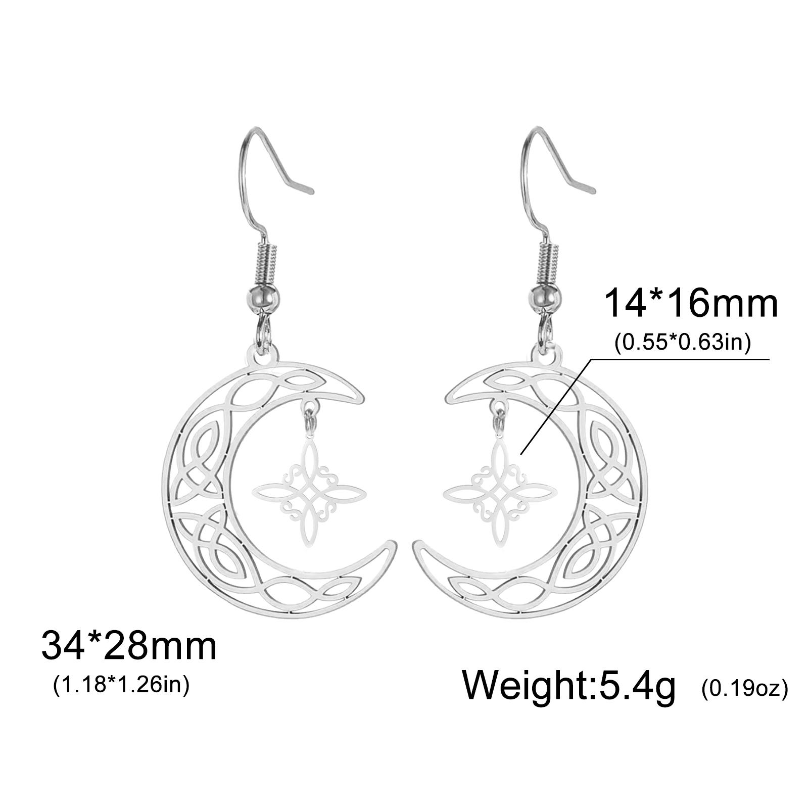 Celtic Knot Crescent Moon Dangle Earrings for Women Stainless Steel Filigree Moon Drop Earrings Wicca Pagan Witch Jewelry