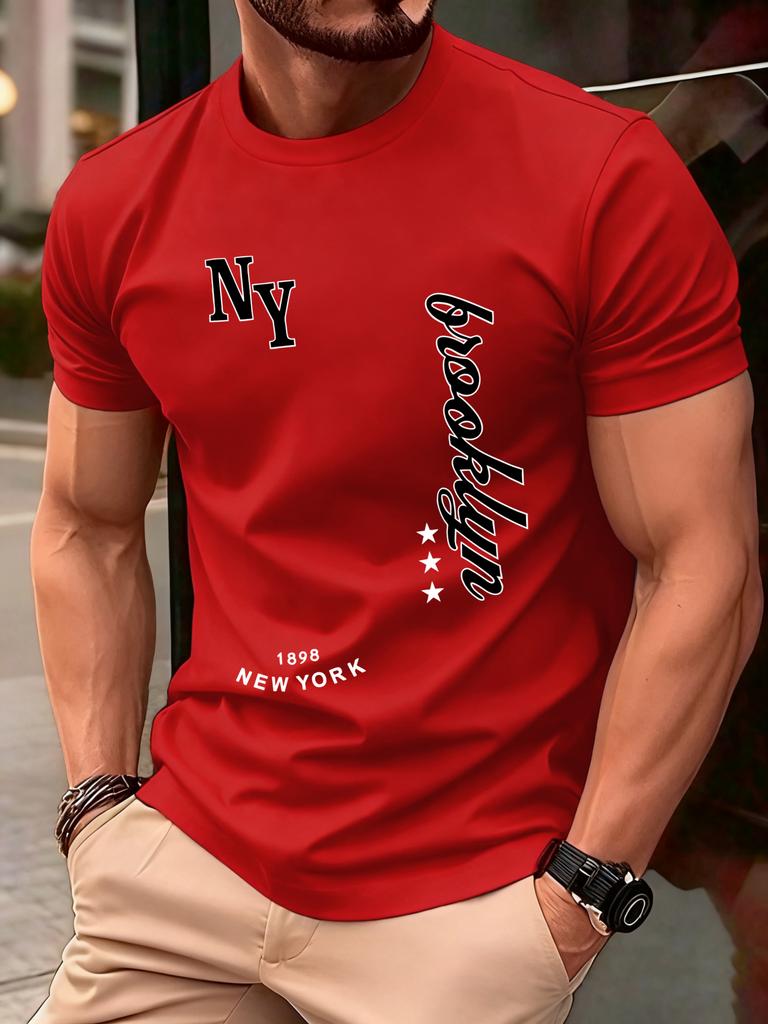 New York Brooklyn 1898 Art Letter TShirts Men Summer Cotton ONeck T Shirt AllMatch Casual Top Loose Fashion Man Retro Clothes