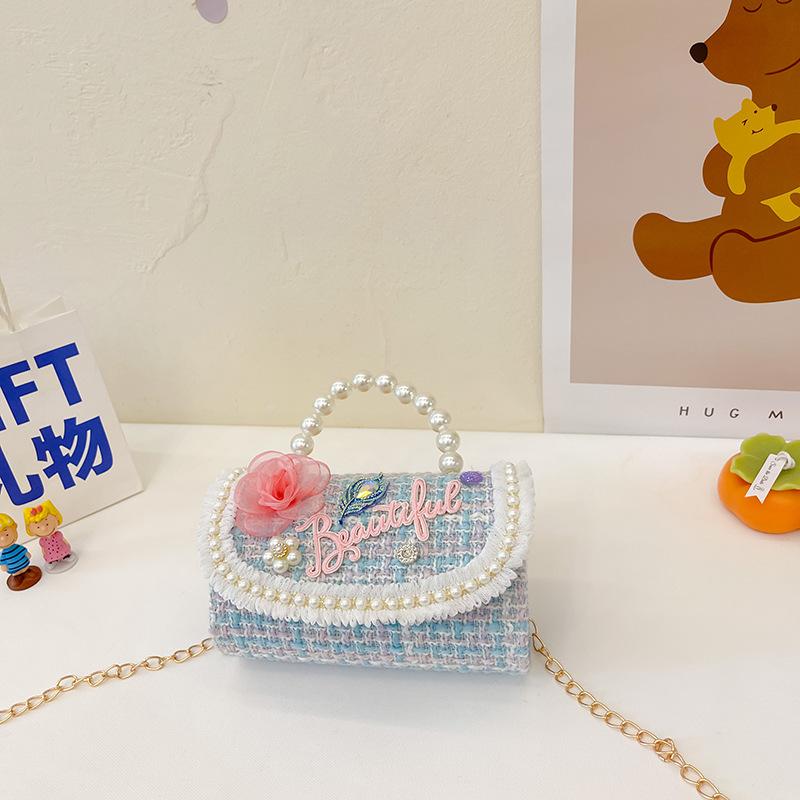 Korean Style Kids Linen Purses And Handbags Cute Girls Princess Crossbody Bag Kawaii Child Baby Pearl Tote Hand Bag Gift