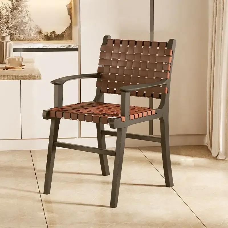 Nordic Wooden Rattan Lightweight Luxury Balcony Chair Rope-Woven Lazy Recliner Stylish Saddle Backrest Seat