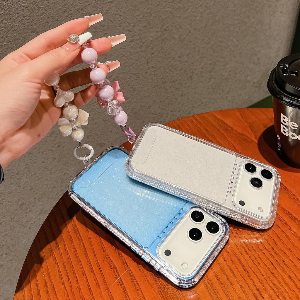 For iPhone 17 Pro Max Case Anti-Drop Glitter Design PC + TPU Phone Cover with Strap