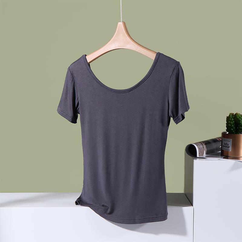 Backless Short Sleeved Beautiful Back T-shirt for Women In Summer Thin Slim Top with An Anti Penetration Base Underneath