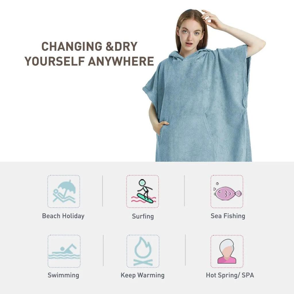 Quick-Dry Microfiber Hooded Bath Poncho for Beach, Surfing, Diving - Unisex Changing Robe