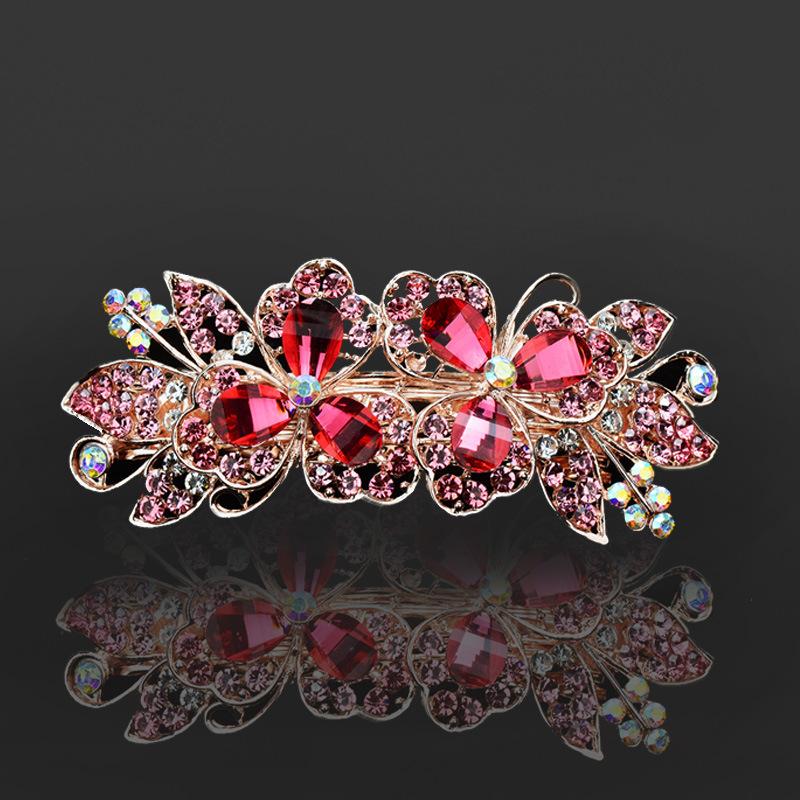 Clip de Primavera de Circonita Blanca Flor de Pedrería Brillante Clip Superior Clip Horizontal Elegante Adorno para el Cabello de Moda para Madres