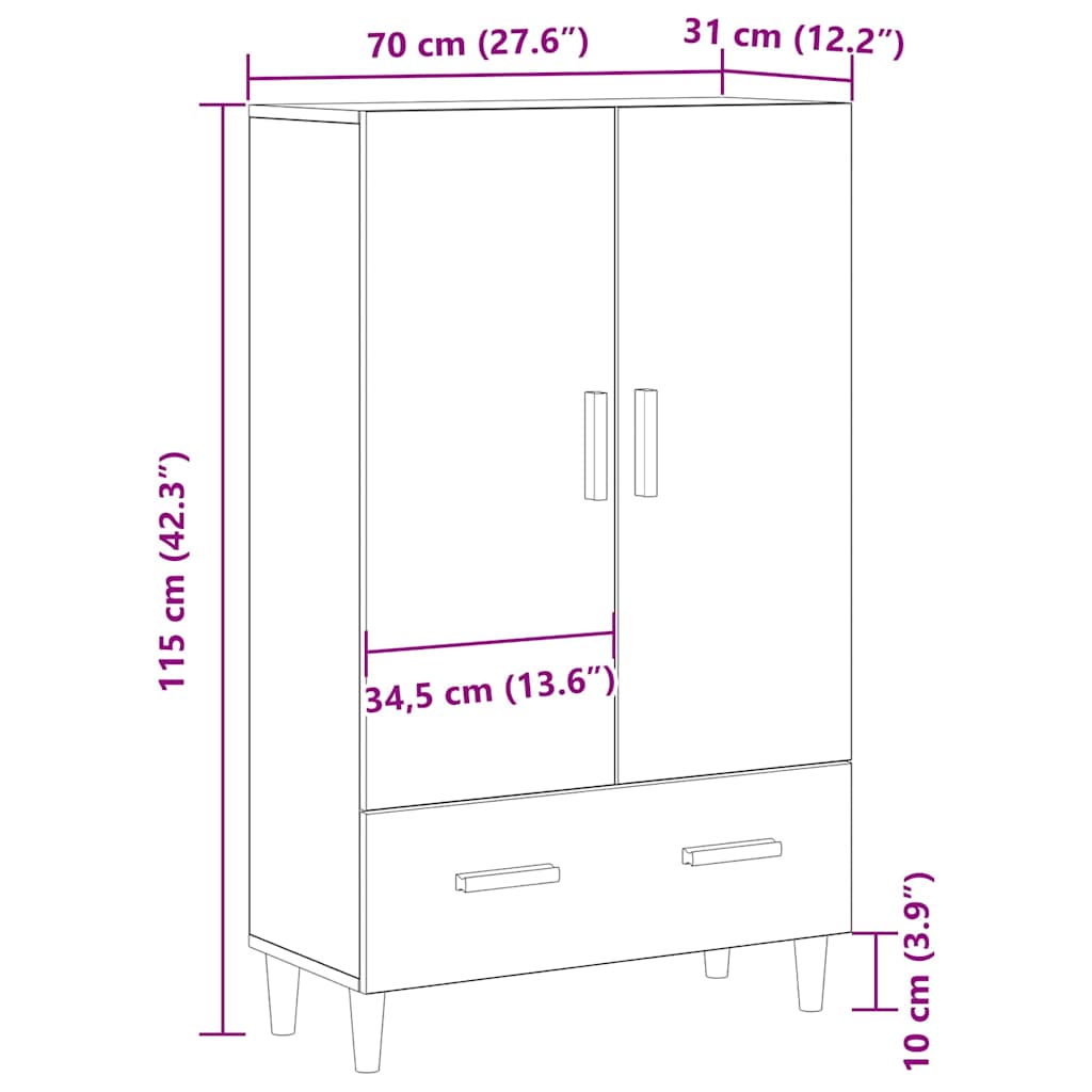 Highboard Black Oak Look 70 x 31 x 115 cm Engineered Wood