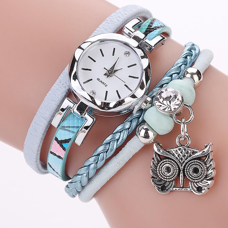 Leather Ladies Wristwatch Bracelet Quartz Ladies Luxury Winding Owl Watches for Women