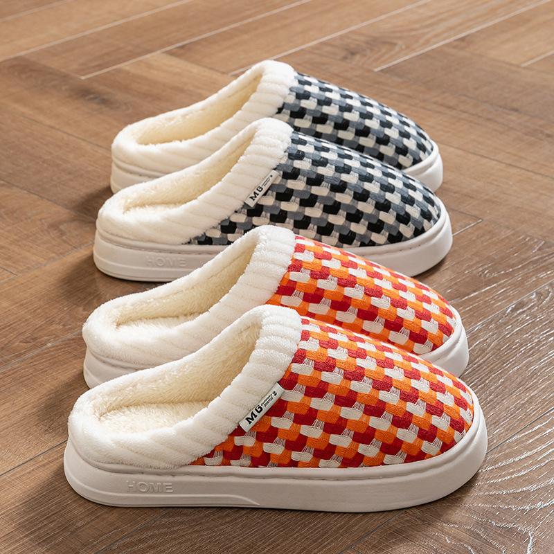 Cixi cotton slippers for women's home use in winter indoor home non-slip spring and autumn plush warm couple winter men