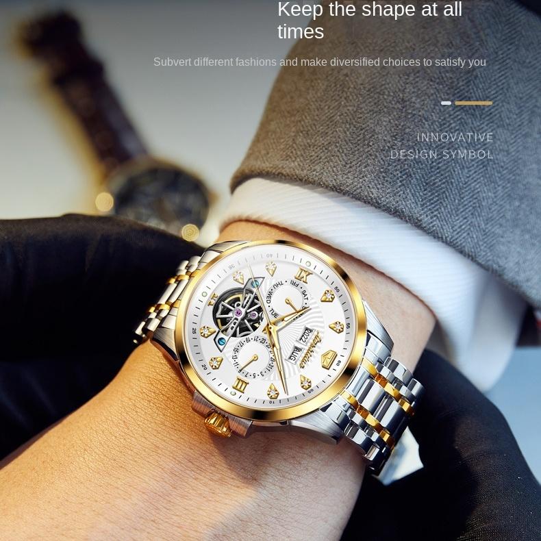 JINSHIDUN Tourbillon Automatic Mechanical Watch, Multi-functional Sports Waterproof Luminous Men's Watch