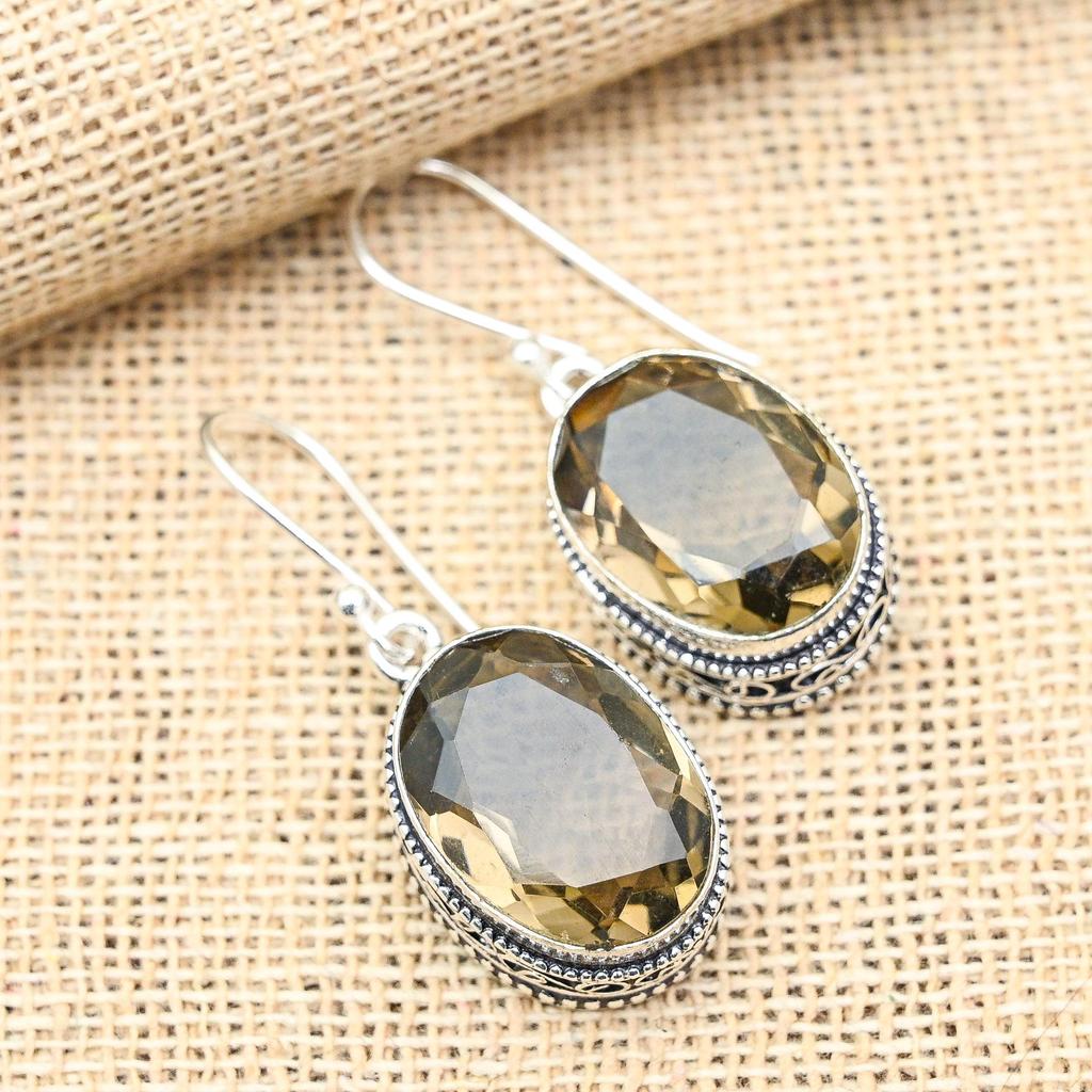 Ravishing Smoky Topaz Gemstone Handmade 925 Solid Sterling Silver Jewelry Earrings For Her