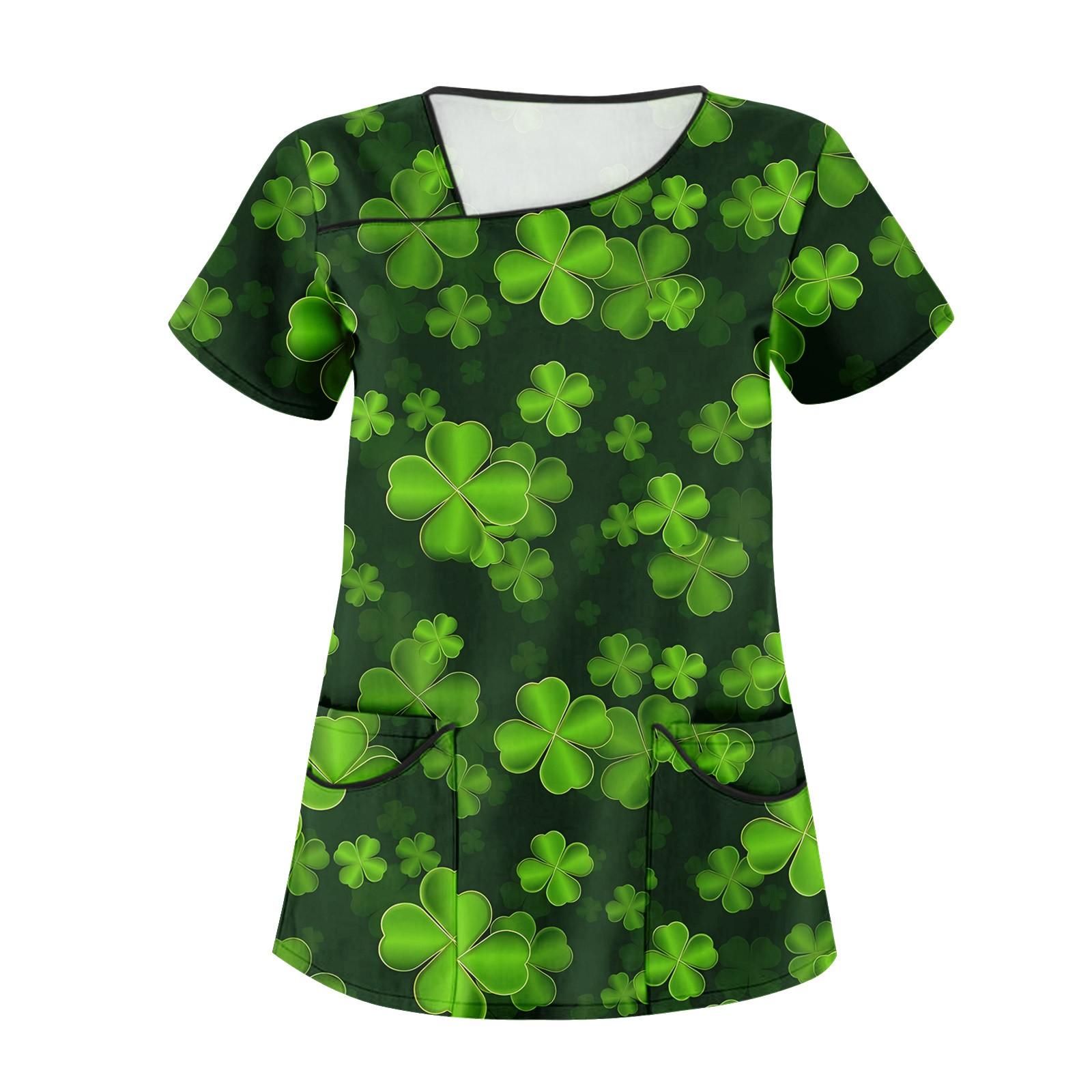Women s Printed Slant Collar Double Pocket Top Protective XL