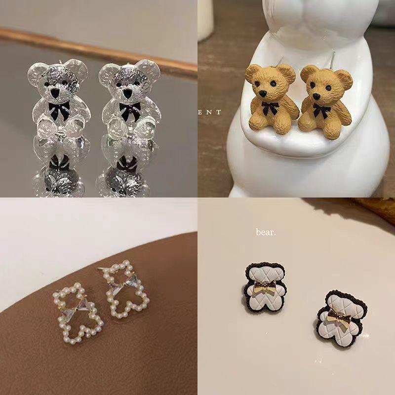 Sweet Cartoon Cute Bear Stud Earrings Female Tide Temperament Niche Design Sense Versatile Earrings