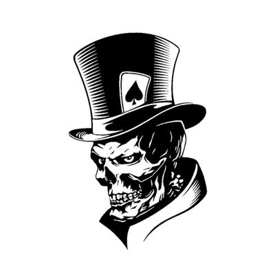 11,3x17,6CM Lovely Joker Skelett Skalle Spelkort Poker Monster Hat Bildekal