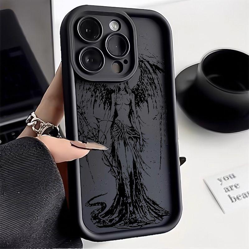 INS Luxuriöses Dunkler Engel Handyhülle Für iPhone 11 12 13 14 15 16 Pro Max X XR XS Max 7 8 Plus SE Stoßfest Weiche TPU Rückseite Y2k