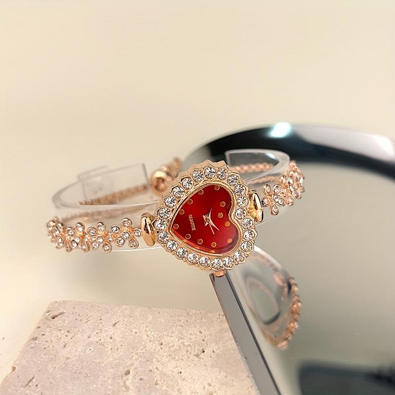 

Стильные милые женские часы с кварцевым механизмом, сердечком и сверкающими стразами - Шикарные, регулируемые и точные