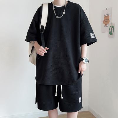 Sports Suit Men's Summer High-end Waffle T-shirt Shorts Two-piece Loose Casual Fashion Summer Clothes