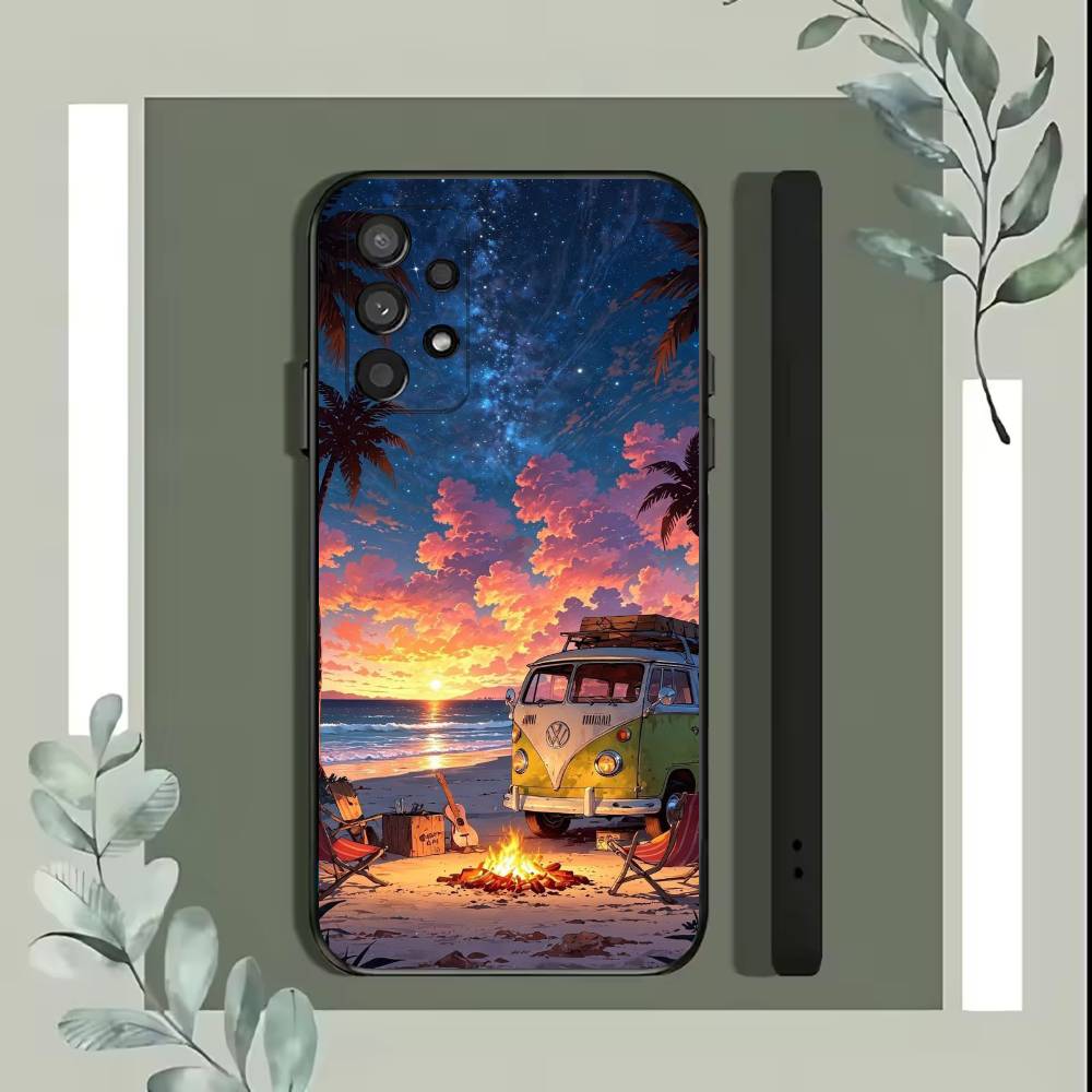 Combi Van Surf Phone Case For Samsung S25,S24,S21,S22,S23,S30,Ultra,S20,Plus,Fe,Lite,5G Black Cover