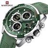 NAVIFORCE 9197 Montre à Quartz de Luxe pour Homme d'Affaires Chronomètre Sportif Alarme Double Affichage Montre-Bracelet LED Lumineuse Numérique Reloj