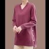 Autumn and Winter Plus Size V-neck Mid-length Bottoming Shirt Loose Solid Color Thick Knitted Sweater Women's Trend