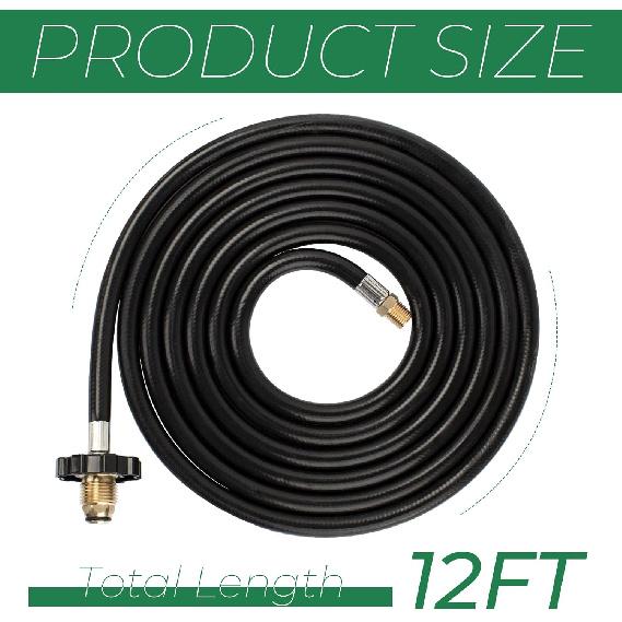 12ft RV Propane Hose with 1/4" Inverted Male Flare, Rubber Camper Propane Tank Hose Connect To 20lb or 30lb Tank, Replacement 59035 Propane Supply