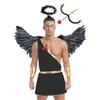 Mens Cupid Costume Set Romper Jumpsuit Detachable Sleeves Feather Angel Wings Headwear M Shaped Bow Heart Arrow