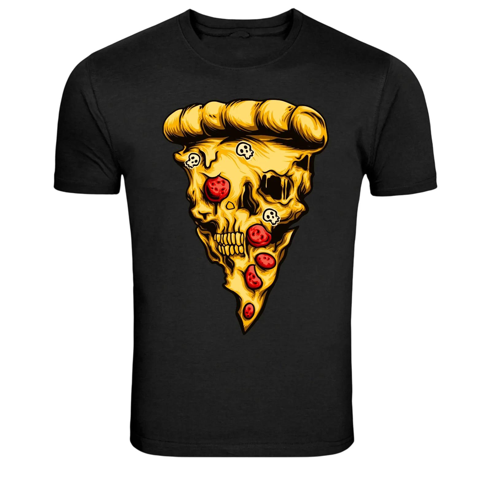 Skull Pizza Slice Horror Food Graphic T-Shirt S