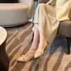  Pointed high heels, pearl temperament, versatile thin heels, highend single shoes, fattened and widened largesize women's shoes