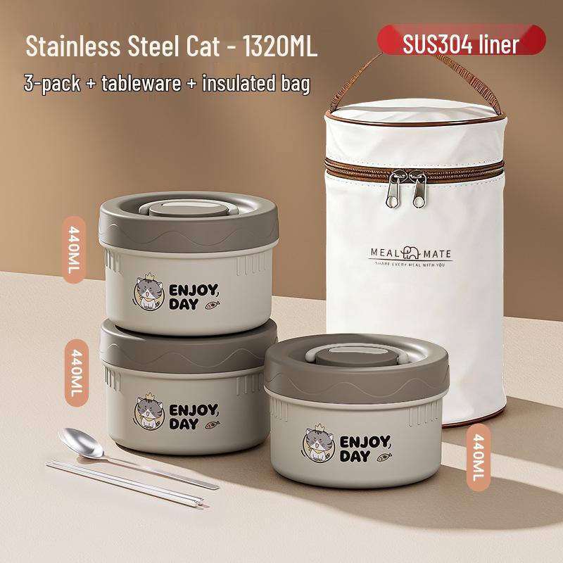 304 Stainless Steel Insulated Japanese-Style Bento Lunch Box - Microwaveable for Office Workers and Students