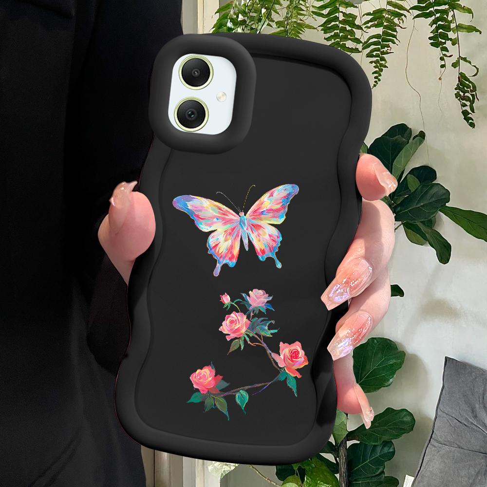 Roses Butterfly Soft Phone Cover for Samsung Galaxy A52 A73 A12 A11 S24 Ultra 5G S23 S22 S21 S20 FE Wave Edge Shockproof Protective Rubber Case