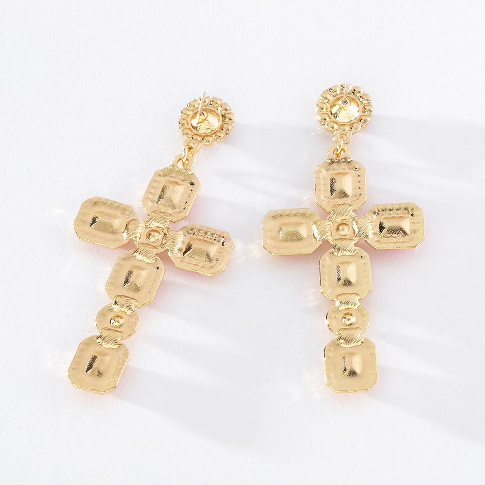 Pinkdudu Personality 3 Color Glass Cross Drop Earrings Vintage Romantic Luxury Rhinestone Earring for Women Jewelry PD1300