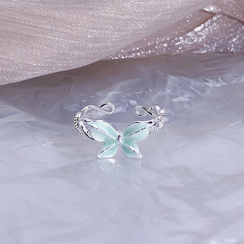 Enamel Color Gradual Change Color Butterfly Open Ring Palace Style Temperament Advanced Sense Light Luxury Personality Ring Woman