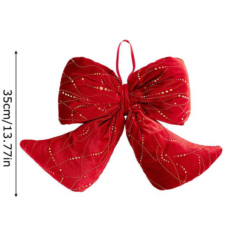 1PC Red Fireplace Bows with Glitter Surface Wreath Hanging Pendants Home Big Christmas Cloth Bows Ornaments Party 3 Sizes