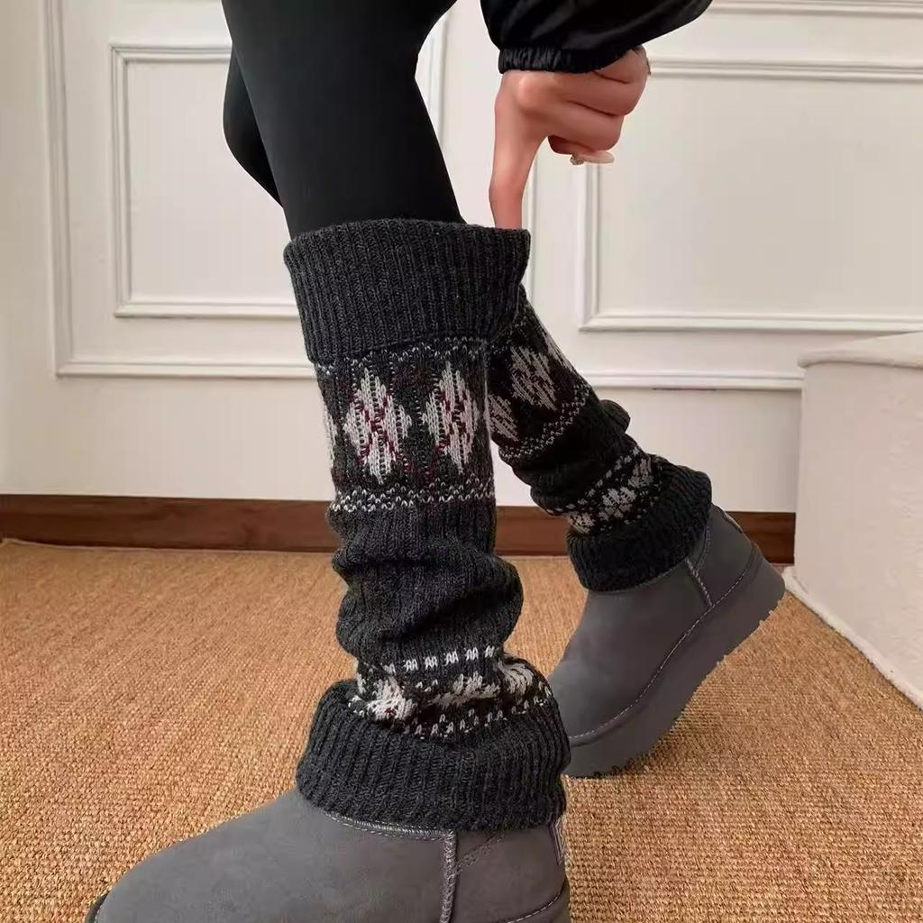 Fair Island Jacquard Retro With Pantyhose Knitted Calf Cover Women'S Autumn And Winter Thickened Warm Wool Stockings