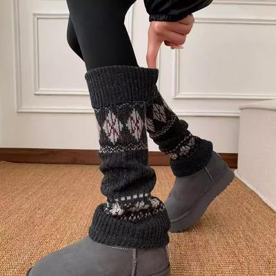 Fair Island Jacquard Retro With Pantyhose Knitted Calf Cover Women'S Autumn And Winter Thickened Warm Wool Stockings