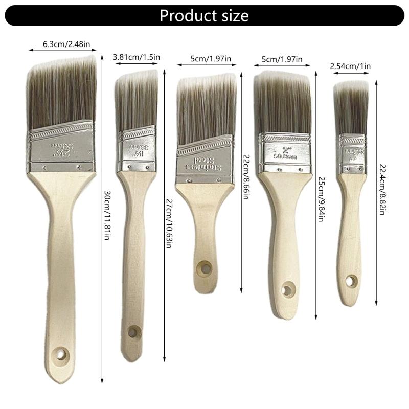 Paint Brushes 5Pcs Flat and Angled, Paint Brush for All Latex and Oil Paints & Stain Interior & Exterior Use