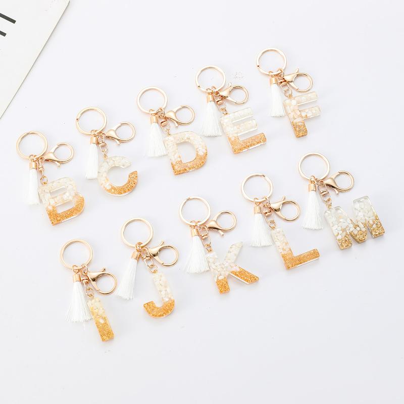 White Tassel Crystal Resin Stone Gold Foil Keychain Classic Retro Fashion Bag Accessory Practical Durable Backpack Hanging Charm