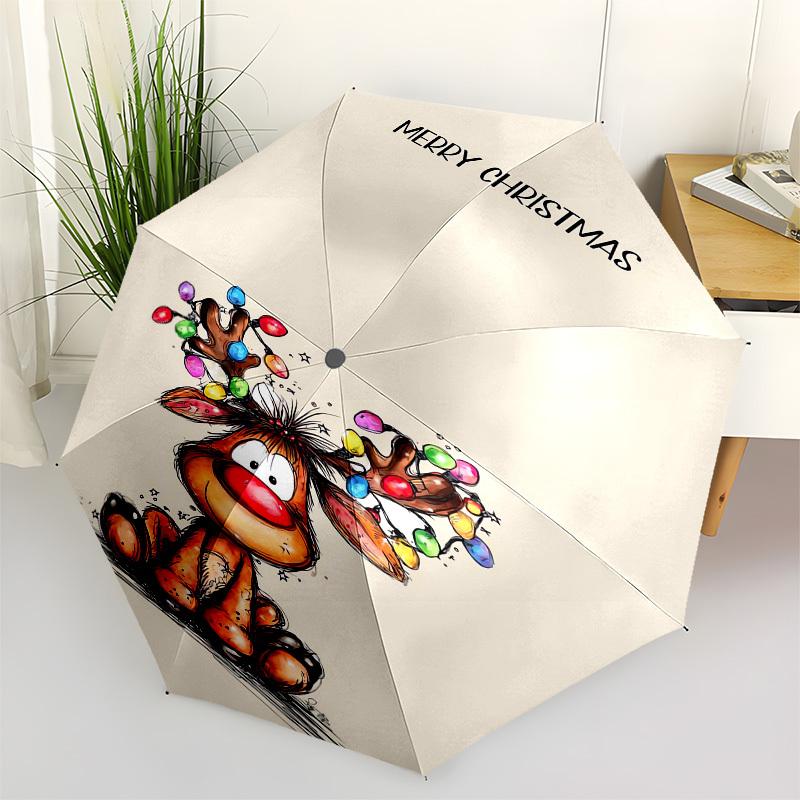 

1pc Christmas Reindeer Lights Umbrella with Plastic Handle,Compact & Stylish,Cartoon Pattern,Outdoor UmbrellaPT327