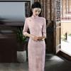 Pink national style Chinese long autumn long-sleeved cheongsam improved young women's retro slim waist spring and autumn