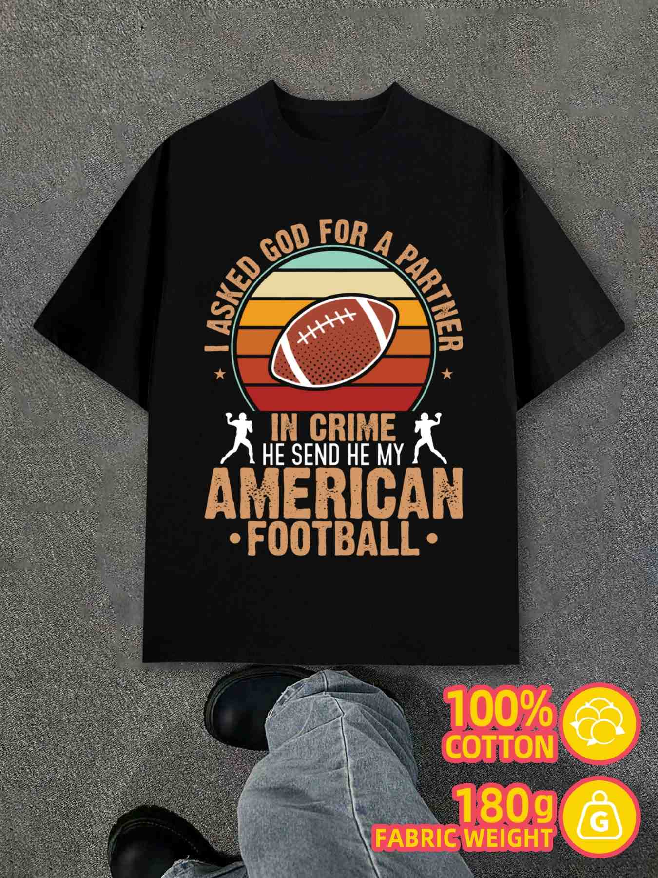 T-Shirt Y2K American Football Faith Comfort Black Regular Fit XL