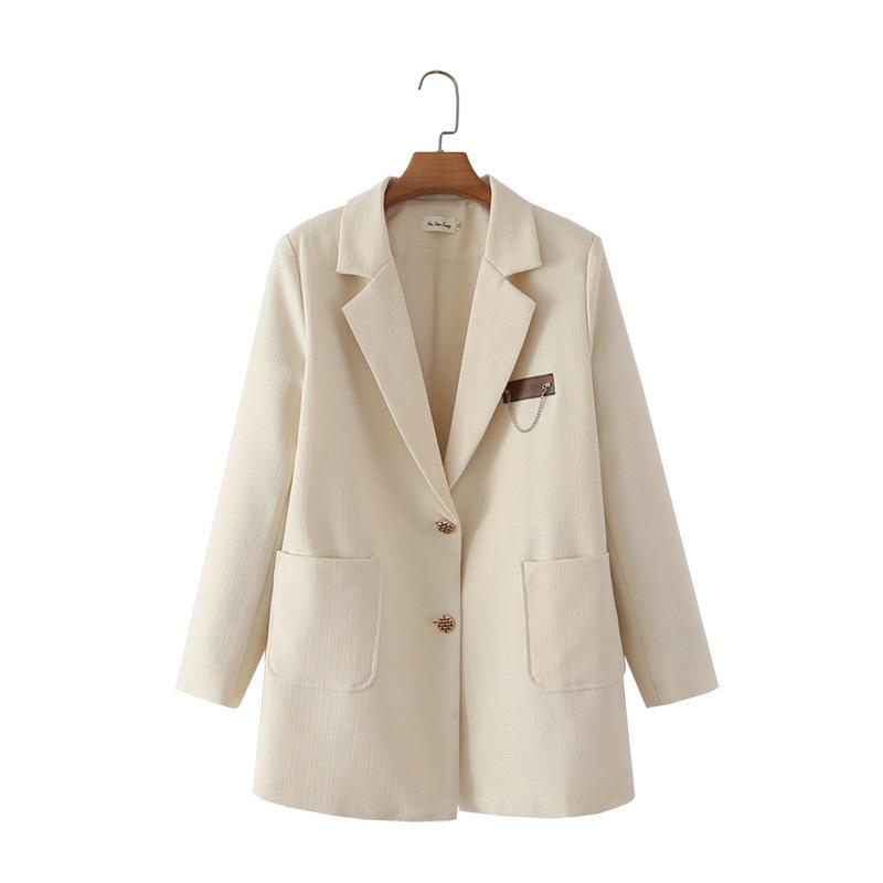 

Блейзер для женщин, одежда больших размеров, осенний элегантный шикарный пиджак с воротником по фигуре, модный XXL бежевый