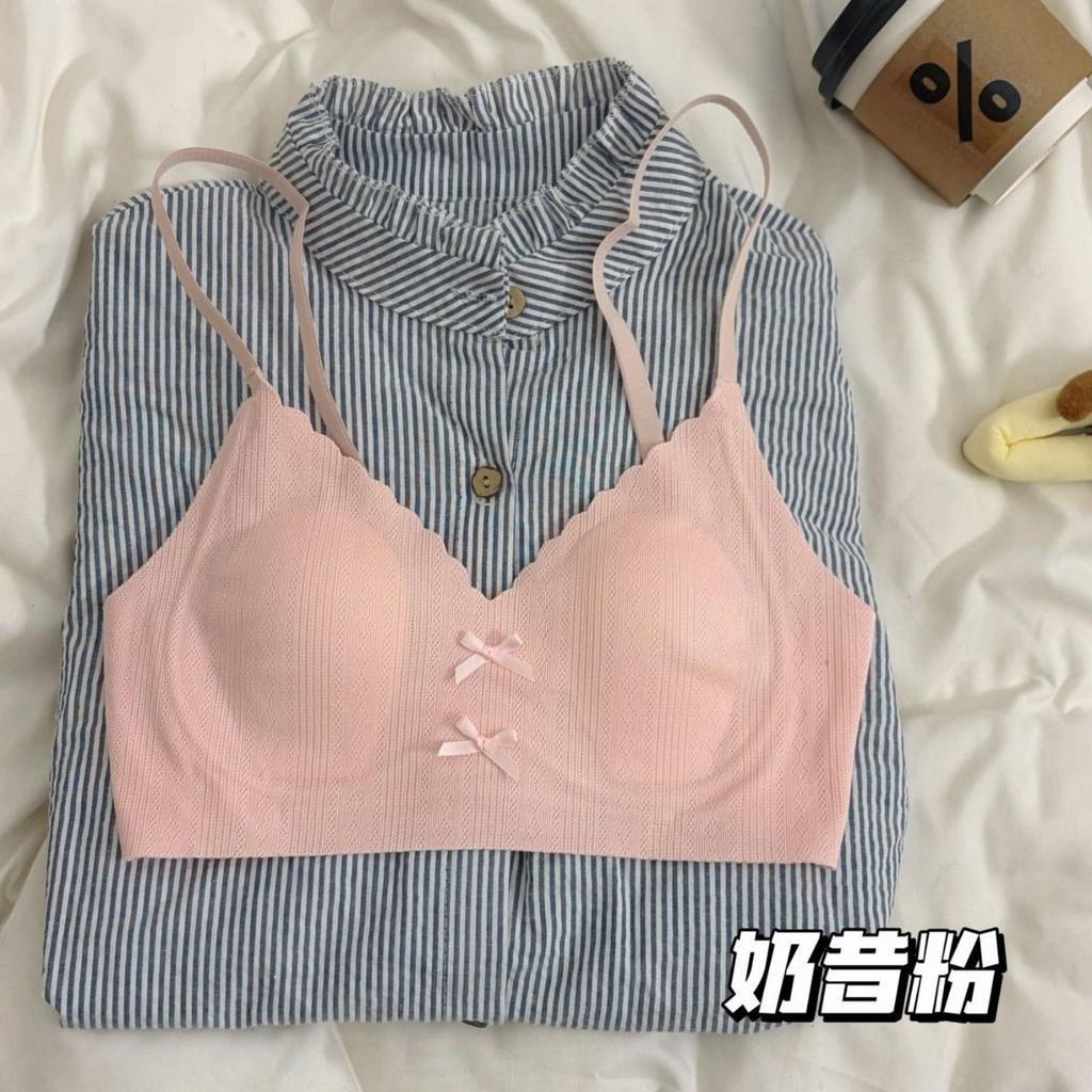 French girl floral non-marking thin rabbit ear cup no steel ring underwear big chest small breast soft support bra
