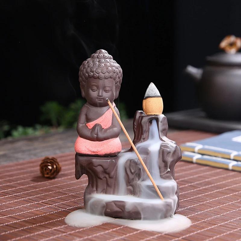 

Creative Incense Burner Smoke Waterfall The Little Monk Small Buddha Incense Burner Holder Censer Home Table Decorations Crafts
