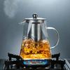 Heat-Resistant Glass Teapot, with Stainless Steel Filter Baskets, Clear Kettle, Brewing Tea Pot, Heatable Pitcher, Jug, Square